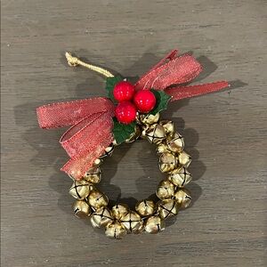 Target Gold Jingle Bell Wreath Pendant with Red Bow and Berries